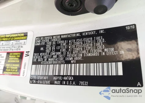 2011 Toyota Venza z USA, uszkodzony, nr VIN 4T3ZA3BB1BU039215